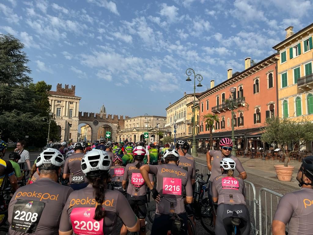 PeaksPal riders on the start line of the Gran Fondo Verona