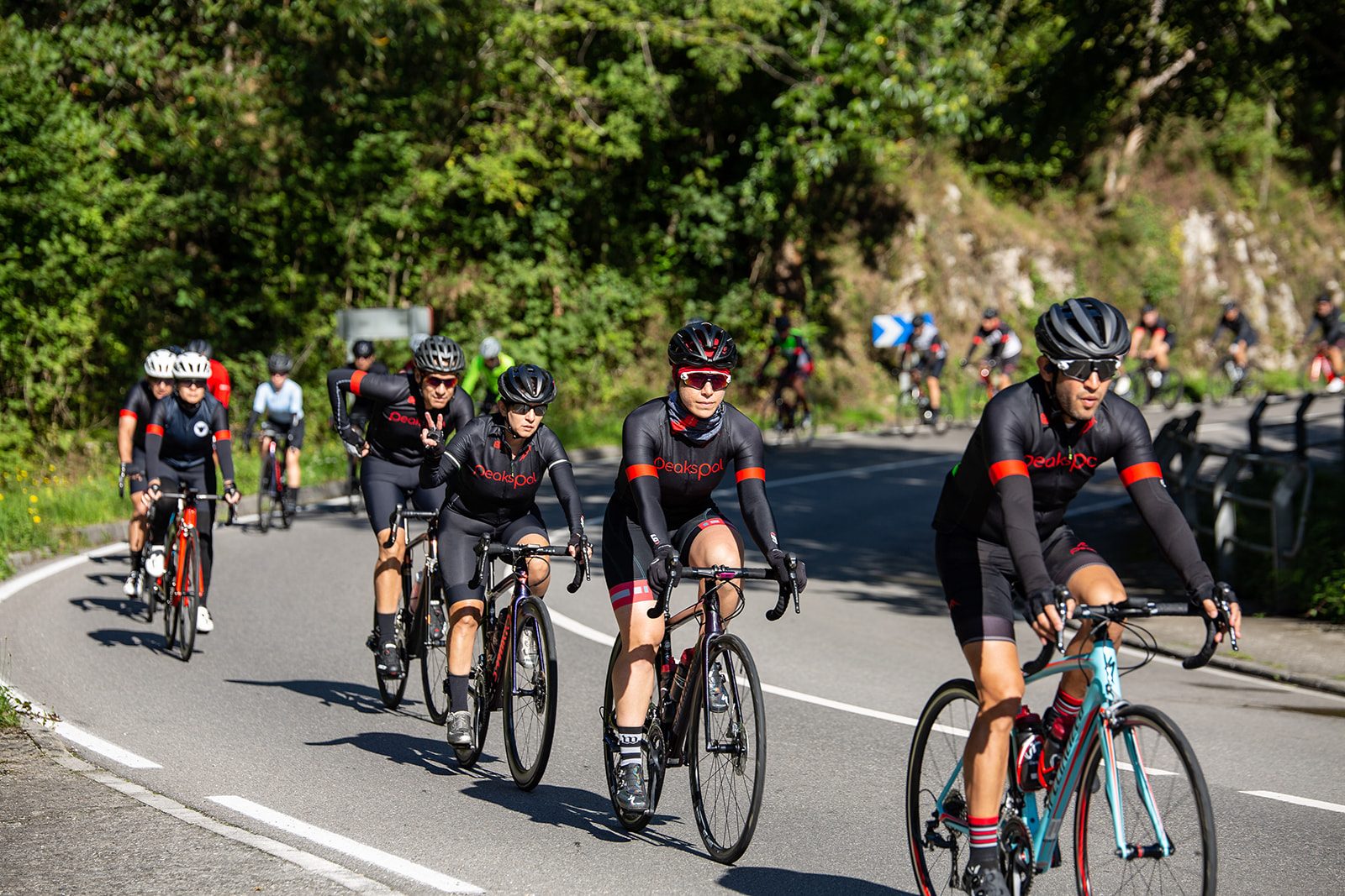 Riding tempo on a quiet climb, northern Italy